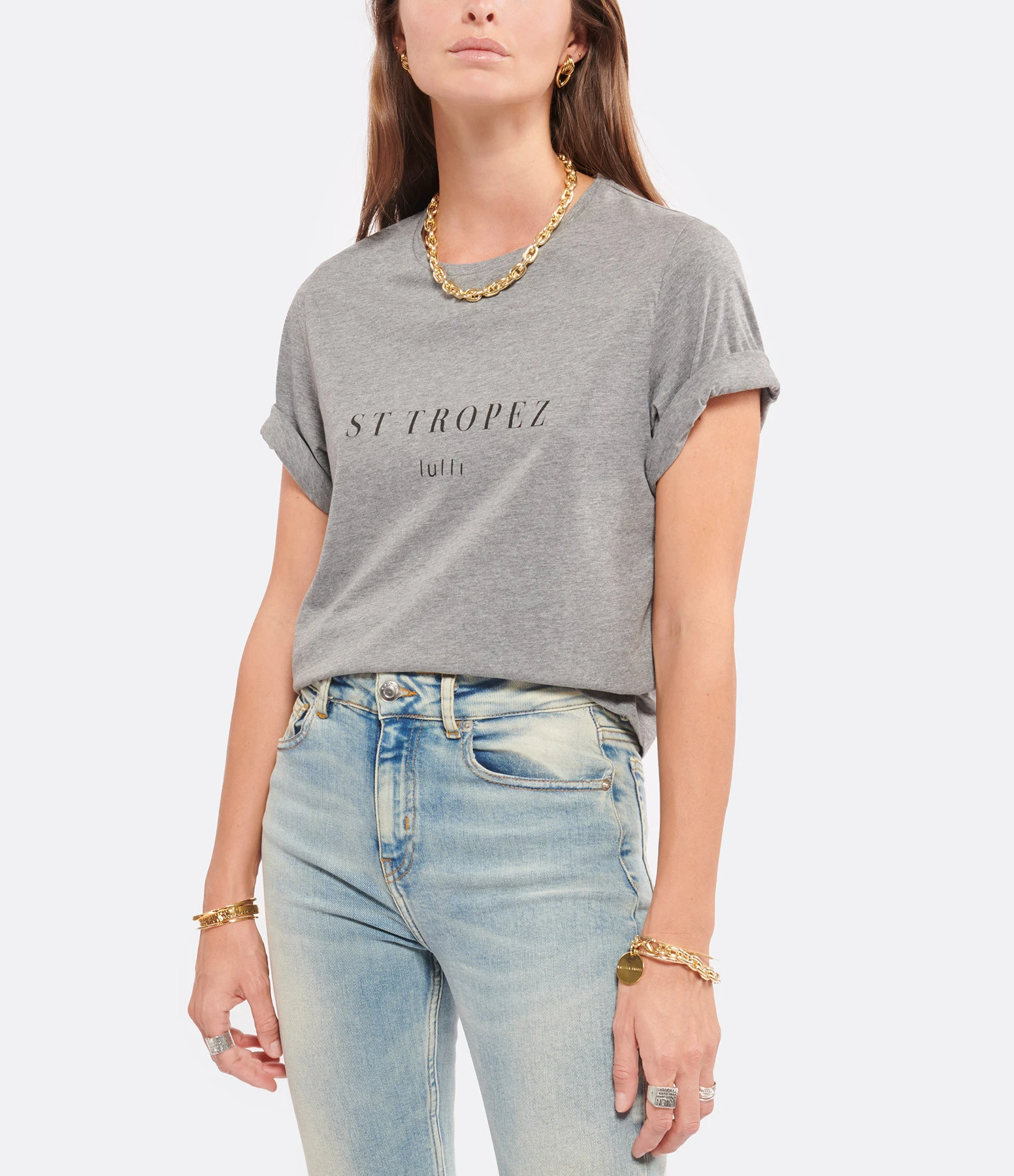 Tee-shirt Lulli St-Tropez Col Rond Coton Gris, Collaboration Jeanne Vouland X Lulli 4 Tee-shirt Lulli St-Tropez Col Rond Coton Gris, Collaboration Jeanne Vouland X Lulli – Image 2