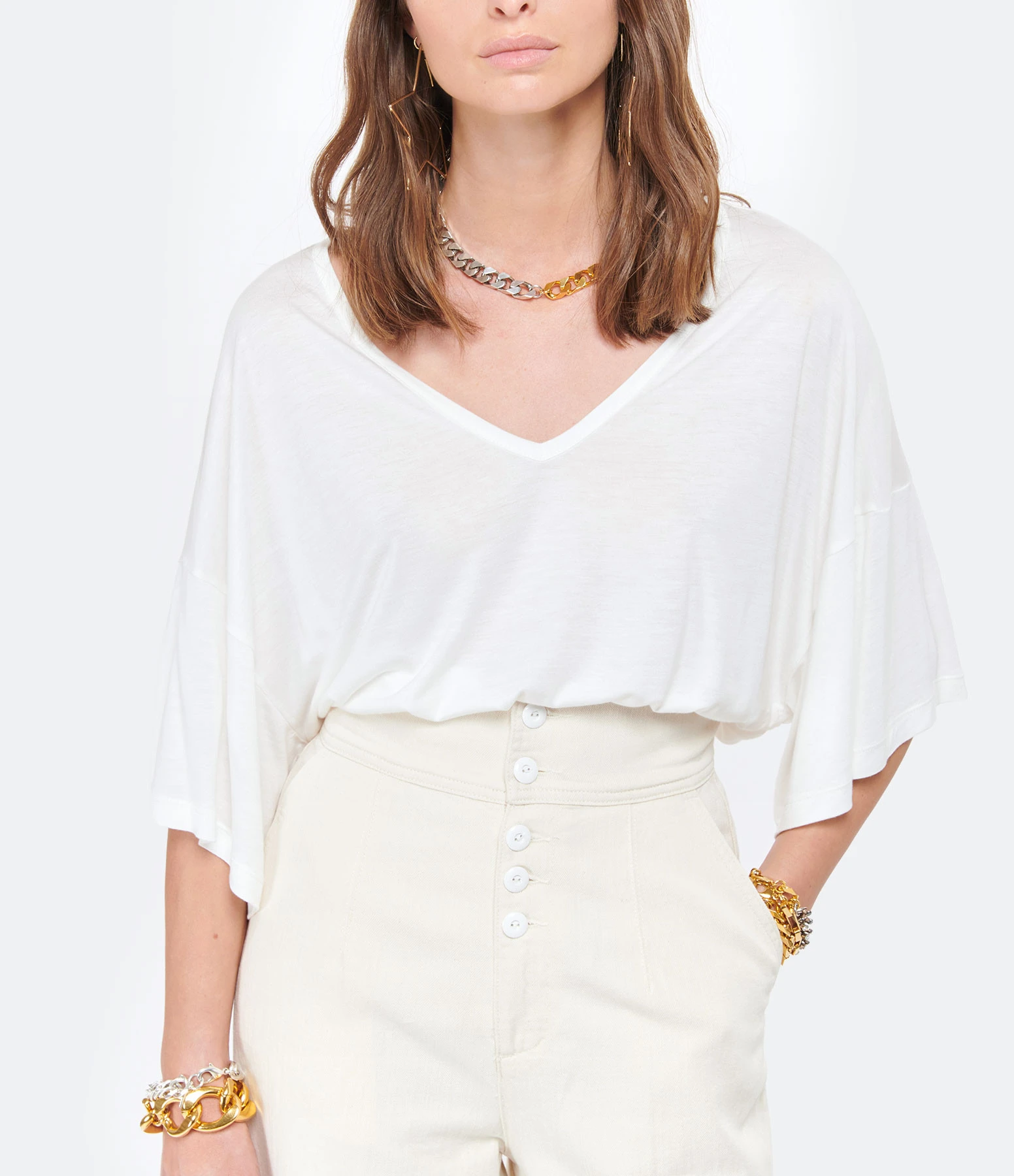 MAEVY MOUVEMENT LIBRE Top Col V Marie Bambou Blanc 5 MAEVY MOUVEMENT LIBRE Top Col V Marie Bambou Blanc – Image 3