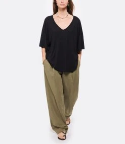 MAEVY MOUVEMENT LIBRE Top Col V Marie Bambou Noir -ANINE BING Boutique maevy look20220419 108 1