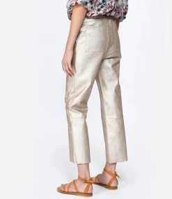 MAEVY MOUVEMENT LIBRE Pantalon Pantavegan Cuir Vegan Champagne -ANINE BING Boutique maevy look20230215 178