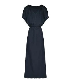 MAISON SAINT JULIEN Robe Alexandrie Longue Coton Midnight Blue