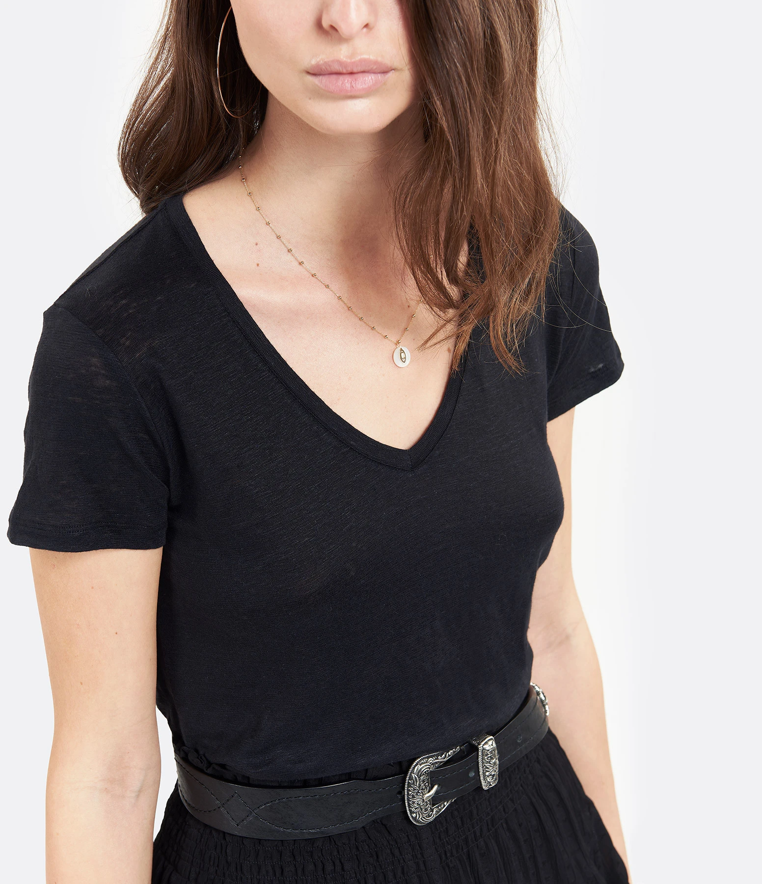 MAJESTIC FILATURES Tee-shirt Lisa Col V Lin Noir 5 MAJESTIC FILATURES Tee-shirt Lisa Col V Lin Noir – Image 3