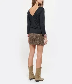 MAJESTIC FILATURES Tee-shirt Manches 3/4 Col V Lin Noir -ANINE BING Boutique majes look20210106 285