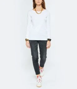 MAJESTIC FILATURES Tee-shirt Manches Longues Col Bateau Blanc -ANINE BING Boutique majes look20210929 47