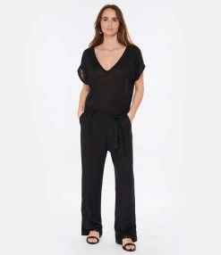 MAJESTIC FILATURES Combinaison Lin Noir -ANINE BING Boutique majes look20230110 249