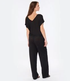 MAJESTIC FILATURES Combinaison Lin Noir -ANINE BING Boutique majes look20230110 253