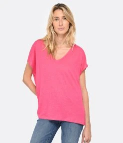 MAJESTIC FILATURES Tee-shirt Col V Lin Flamingo 9 MAJESTIC FILATURES Tee-shirt Col V Lin Flamingo -ANINE BING Boutique majes look20230111 528