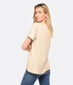 MAJESTIC FILATURES Tee-shirt Col V Sable Doré -ANINE BING Boutique majes look20230111 541
