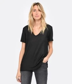 MAJESTIC FILATURES Tee-shirt Col V Noir -ANINE BING Boutique majes look20230111 679