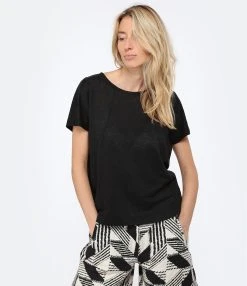 MAJESTIC FILATURES Tee-shirt Col Rond Lin Noir -ANINE BING Boutique majes look20230117 250