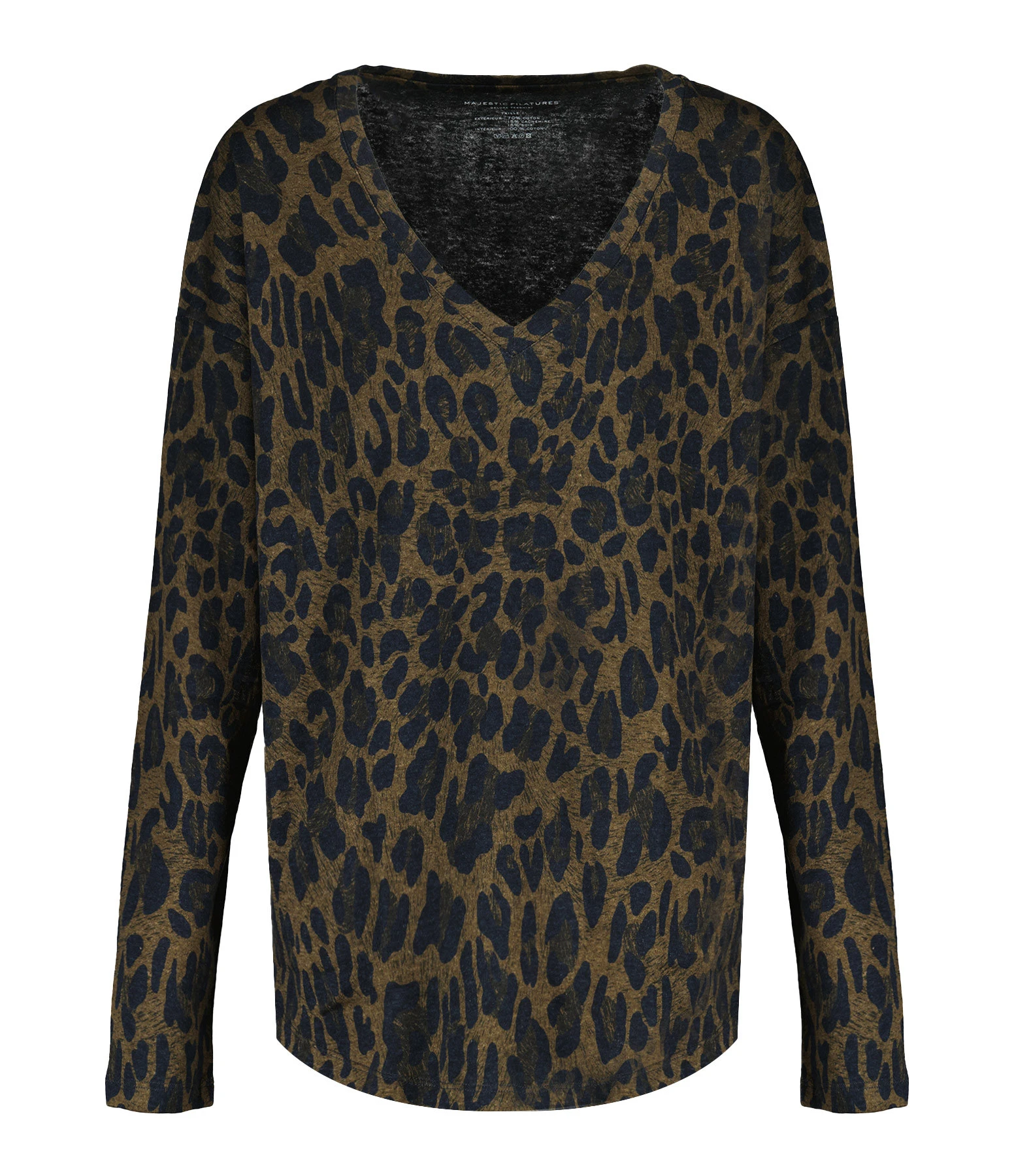 MAJESTIC FILATURES Tee-shirt Col V Coton Léopard Camel 3 MAJESTIC FILATURES Tee-shirt Col V Coton Léopard Camel
