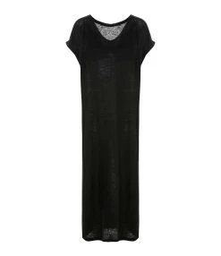 MAJESTIC FILATURES Robe Longue Lin Noir