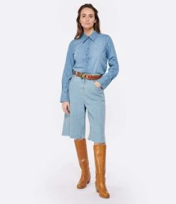 MM6 Maison Margiela Short Coton Denim Bleu Ciel -ANINE BING Boutique mm6s5 look20230126 372