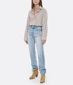 MOUSSY VINTAGE Jean Ashleys Wide Straight Denim Bleu -ANINE BING Boutique mouss look20220712 418