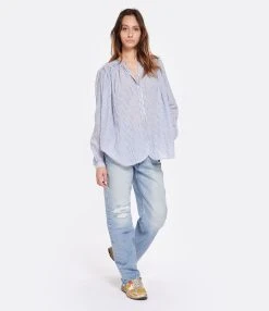 MOUSSY VINTAGE Jean MV Brighton Wide Straight Denim Bleu Clair -ANINE BING Boutique mouss look20230203 479