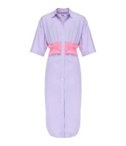 MSGM Robe Coton Bleu Rayures