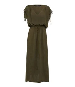 MAISON SAINT JULIEN Robe Alexandrie Longue Coton Kaki