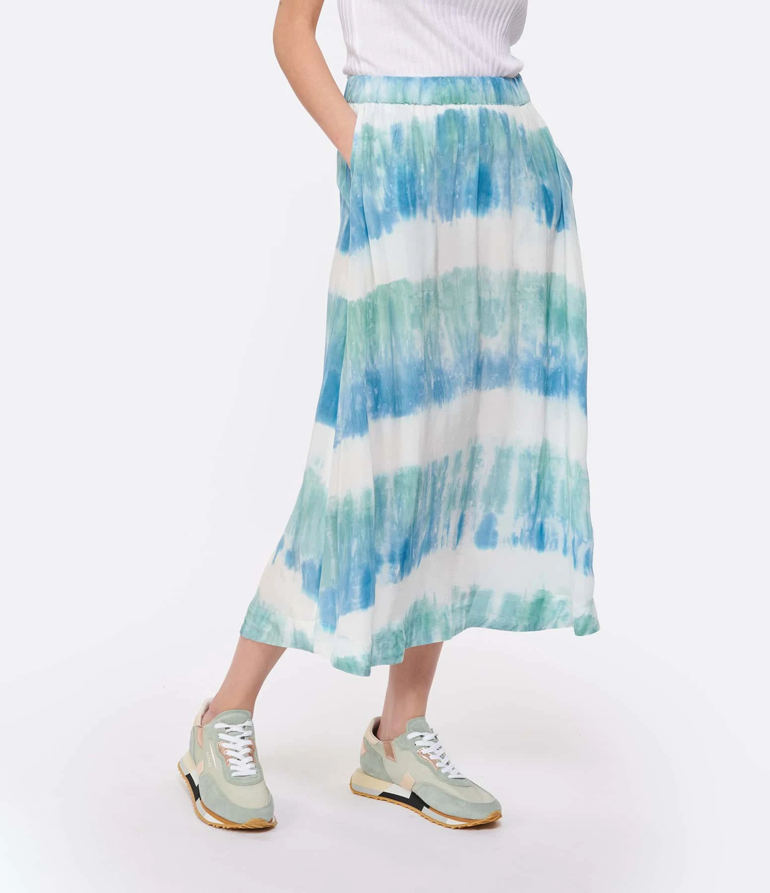 NOUS Jupe Alice Soie Rayures Bleu Aqua 6 NOUS Jupe Alice Soie Rayures Bleu Aqua – Image 4