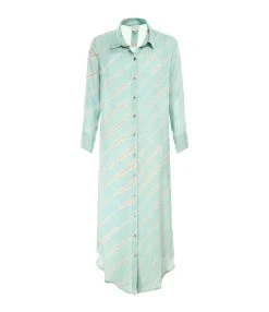 NOUS Robe Katrien Diagonal Rayures Bleu Aqua