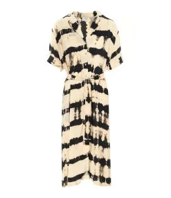 NOUS Robe Lyyn Soie Rayures Noir Beige