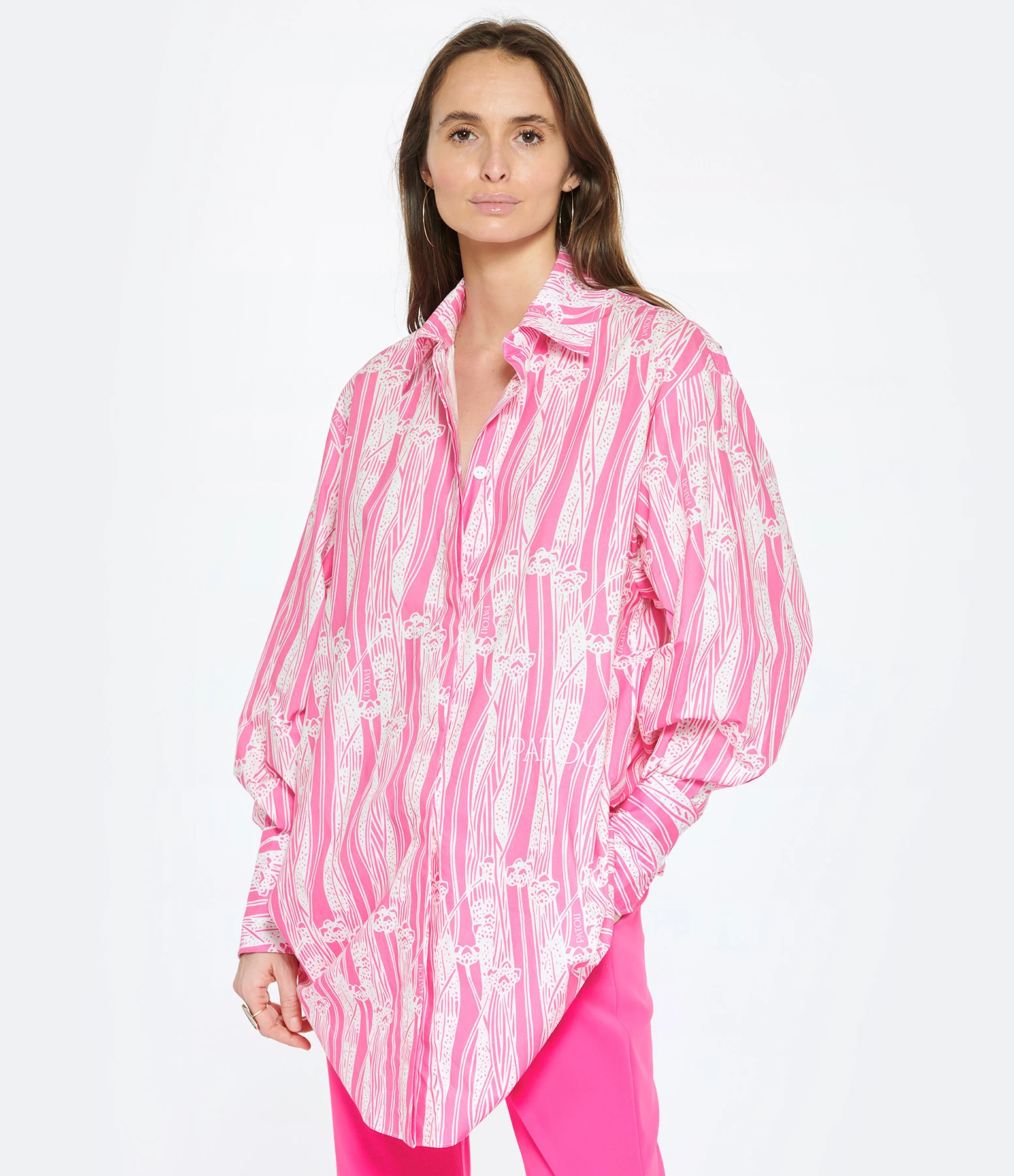 PATOU Robe Chemise Courte Coton Rose Art Déco 7 PATOU Robe Chemise Courte Coton Rose Art Déco – Image 5