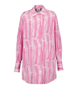 PATOU Robe Chemise Courte Coton Rose Art Déco