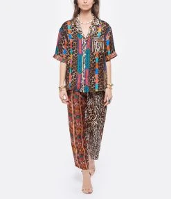 PIERRE-LOUIS MASCIA Pantalon Aloe Soie Imprimé Animal Bordeaux -ANINE BING Boutique plmas look20220329 132