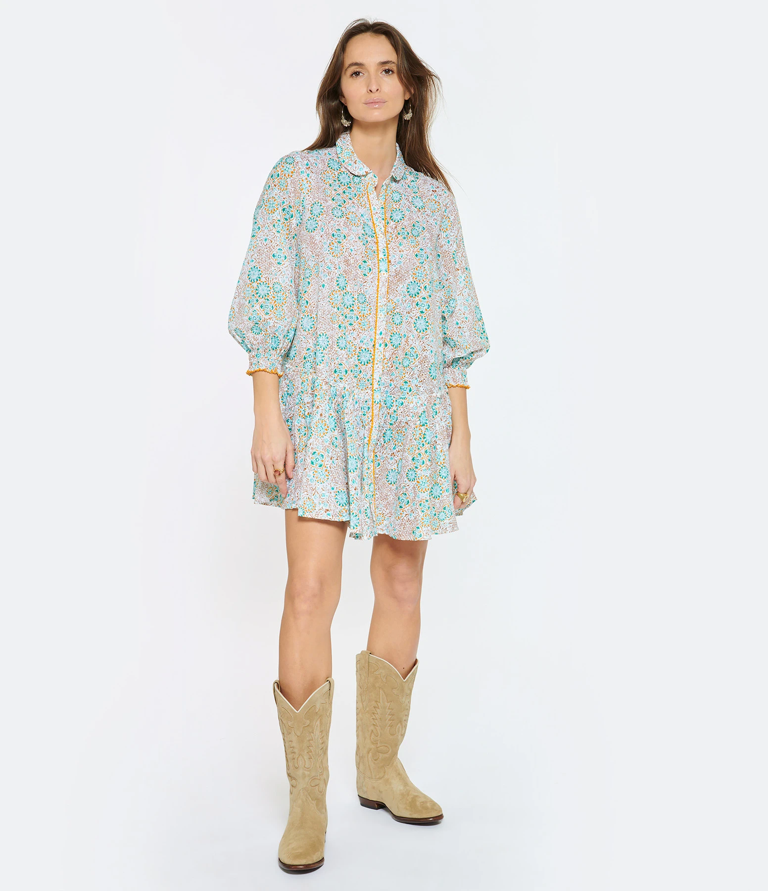 Poupette St Barth Robe Courte Tesorino Coton Brodé Turquoise 5 Poupette St Barth Robe Courte Tesorino Coton Brodé Turquoise – Image 3