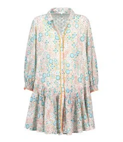 Poupette St Barth Robe Courte Tesorino Coton Brodé Turquoise