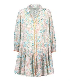 Poupette St Barth Robe Courte Tesorino Coton Brodé Turquoise