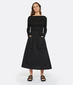 ROBERTO COLLINA Jupe Mi Longue Noir Poches -ANINE BING Boutique rcoll look20230118 216