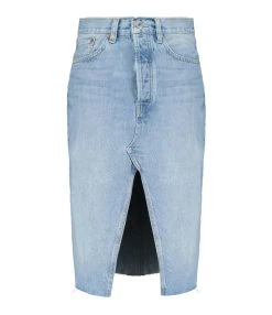 RE/DONE Jupe Midi Denim Coton Bleu Opal Indigo