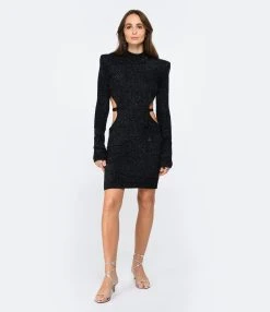 ROTATE Robe Épaulettes Maille Sequins Bleu Nuit -ANINE BING Boutique rotat look20221206 100 1