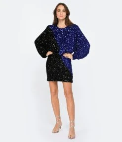 ROTATE Robe Mini Bicolore Sequins Noir Bleu -ANINE BING Boutique rotat look20221206 116