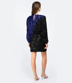 ROTATE Robe Mini Bicolore Sequins Noir Bleu -ANINE BING Boutique rotat look20221206 118 1