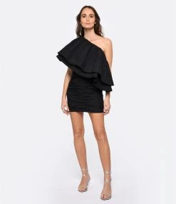 ROTATE Robe Asymétrique Plissée Noir -ANINE BING Boutique rotat look20221207 105