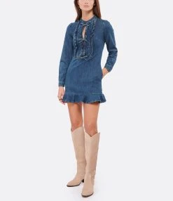 SELF PORTRAIT Robe Mini Volants Denim Bleu -ANINE BING Boutique selfp look20220923 620