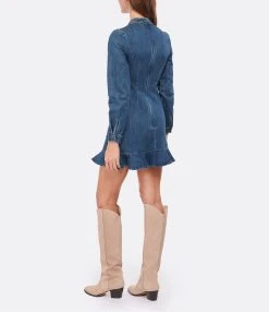 SELF PORTRAIT Robe Mini Volants Denim Bleu -ANINE BING Boutique selfp look20220923 621