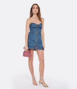 SELF PORTRAIT Robe Mini Bandeau Denim Bleu -ANINE BING Boutique selfp look20221222 55 1