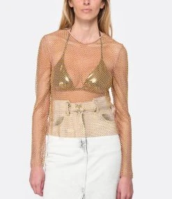 SELF PORTRAIT Top Hotfix Résille Fauve -ANINE BING Boutique selfp look20230214 384