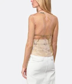 SELF PORTRAIT Top Hotfix Résille Fauve -ANINE BING Boutique selfp look20230214 385