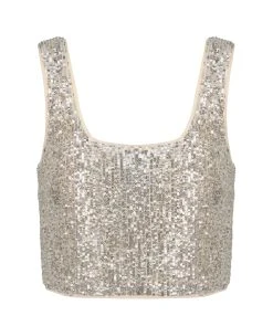 SELF PORTRAIT Top Sequins Argenté