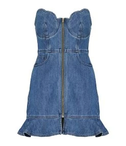 SELF PORTRAIT Robe Mini Bandeau Denim Bleu