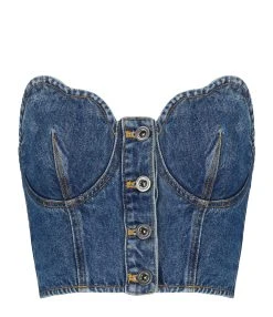 SELF PORTRAIT Top Court Bustier Denim Bleu
