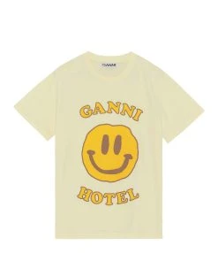 Ganni Tee-shirt Smiley Coton Jaune