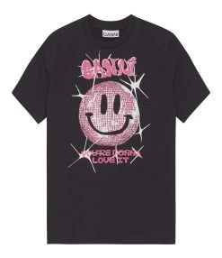 Ganni Tee-shirt Smiley Coton Organique Noir Phantom
