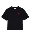 AMI Paris Tee-shirt Unisexe Ami De Cœur Coton Biologique Noir Rouge -ANINE BING Boutique uts004.726.009 v6 press