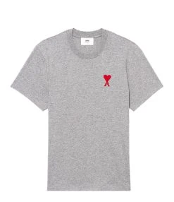 AMI Paris Tee-shirt Unisexe Ami De Cœur Coton Biologique Gris Chiné Rouge
