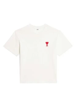 AMI Paris Tee-shirt Unisexe Ami De Cœur Coton Biologique Blanc Rouge
