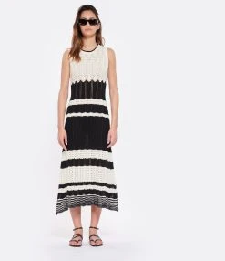 Vanessa Bruno Robe Midi Aimée Maille Écru Noir -ANINE BING Boutique vbrun look20230203 413